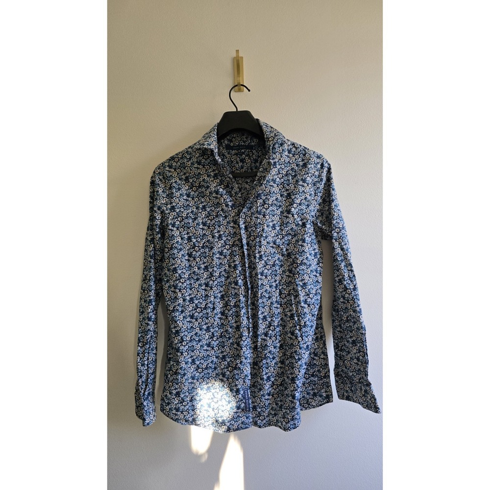 Perry Ellis Slim Fit Floral Shirt Mens Small Blue Long Sleeve Button Up